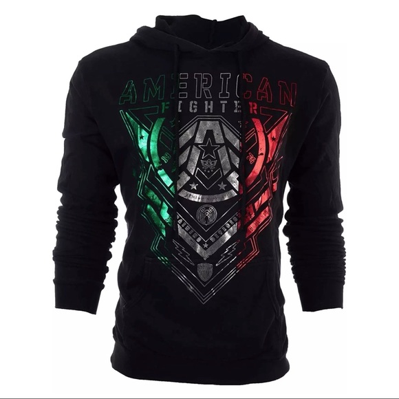 American fighter Men's Hoodie KENDLETON Premium Heavyweight MMA Black Biker - Picture 2 of 5